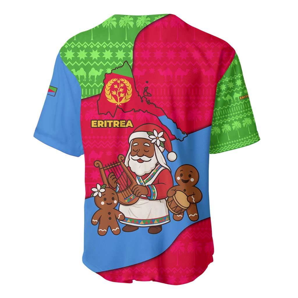 Eritrea Christmas Baseball Jersey with African Santa Gingerbread Harp National Flag Colors and Festive Pattern Design - Wonder Print Shop