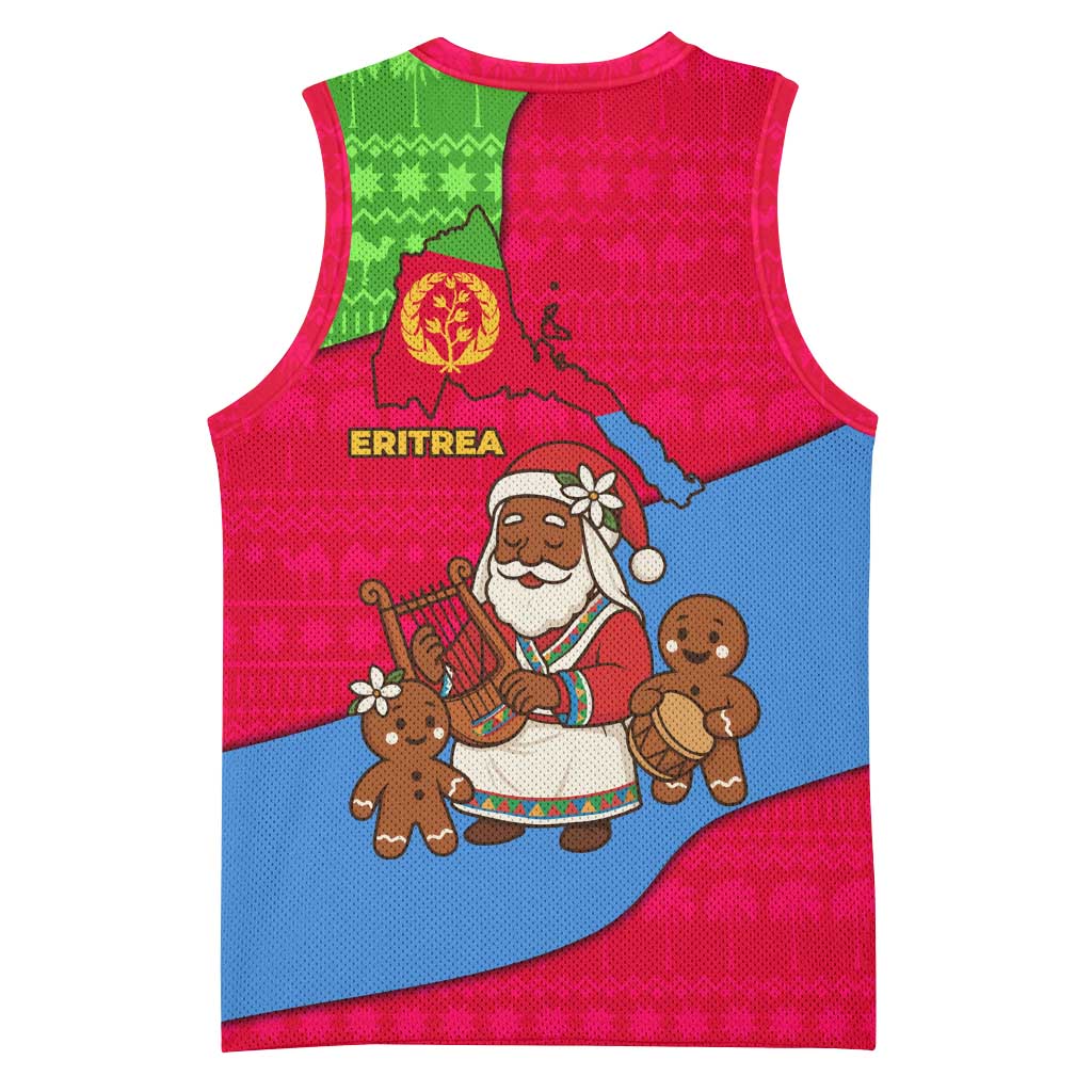 Eritrea Christmas Basketball Jersey with African Santa Gingerbread Harp National Flag Colors and Festive Pattern Design - Wonder Print Shop