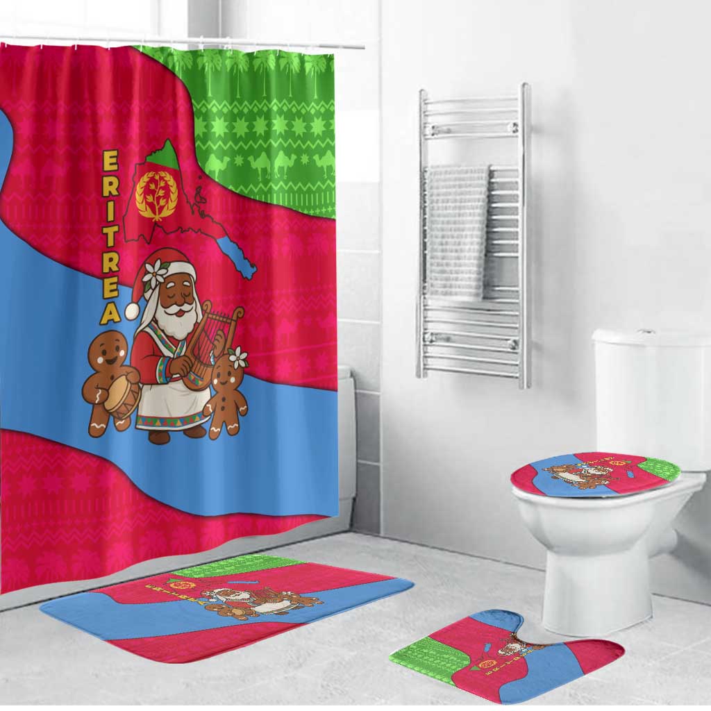 Eritrea Christmas Bathroom Set with African Santa Gingerbread Harp National Flag Colors and Festive Pattern Design - Wonder Print Shop