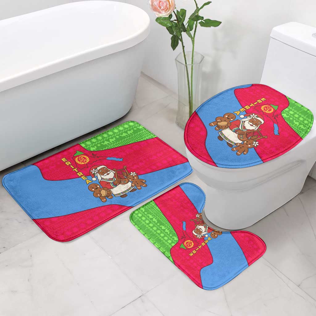 Eritrea Christmas Bathroom Set with African Santa Gingerbread Harp National Flag Colors and Festive Pattern Design - Wonder Print Shop