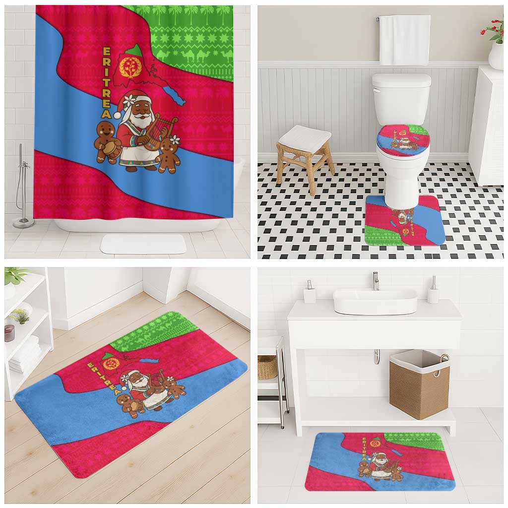 Eritrea Christmas Bathroom Set with African Santa Gingerbread Harp National Flag Colors and Festive Pattern Design - Wonder Print Shop