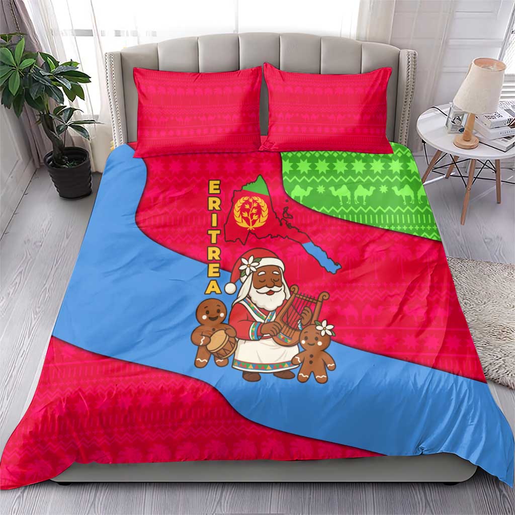 Eritrea Christmas Bedding Set with African Santa Gingerbread Harp National Flag Colors and Festive Pattern Design - Wonder Print Shop