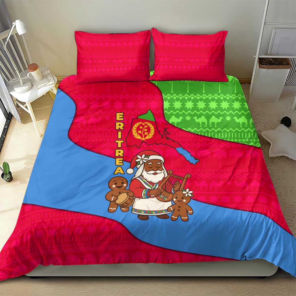 Eritrea Christmas Bedding Set with African Santa Gingerbread Harp National Flag Colors and Festive Pattern Design - Wonder Print Shop