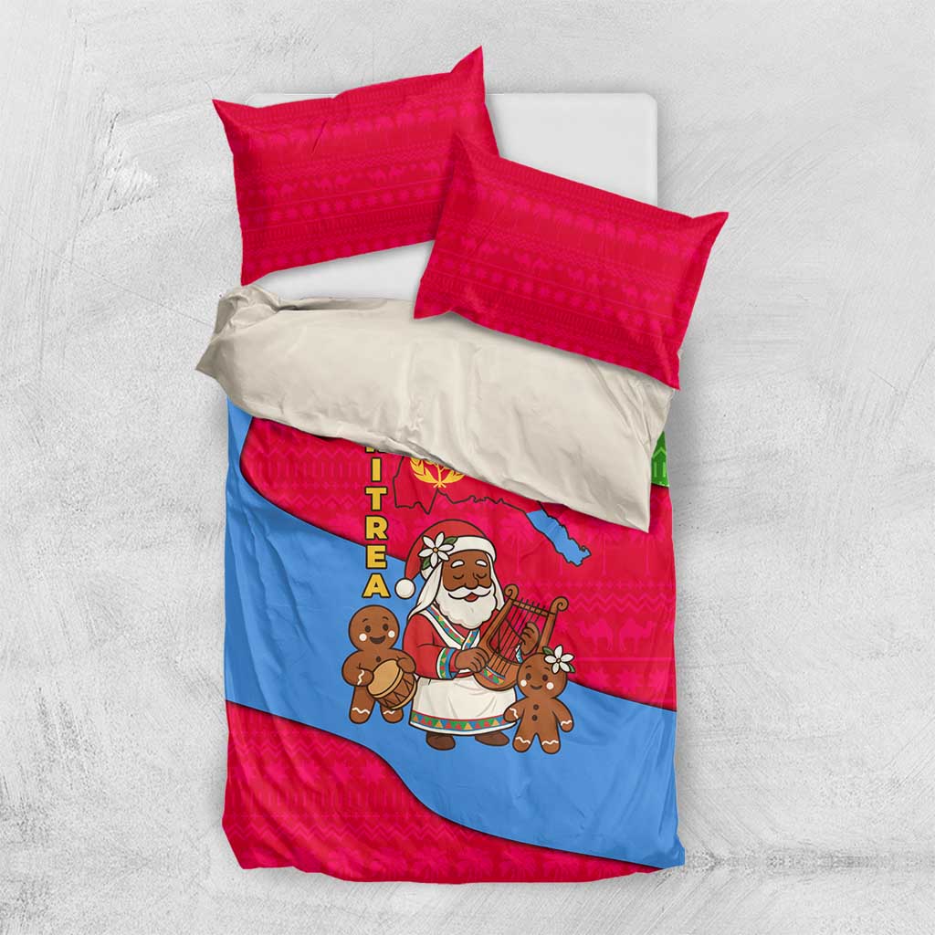 Eritrea Christmas Bedding Set with African Santa Gingerbread Harp National Flag Colors and Festive Pattern Design - Wonder Print Shop
