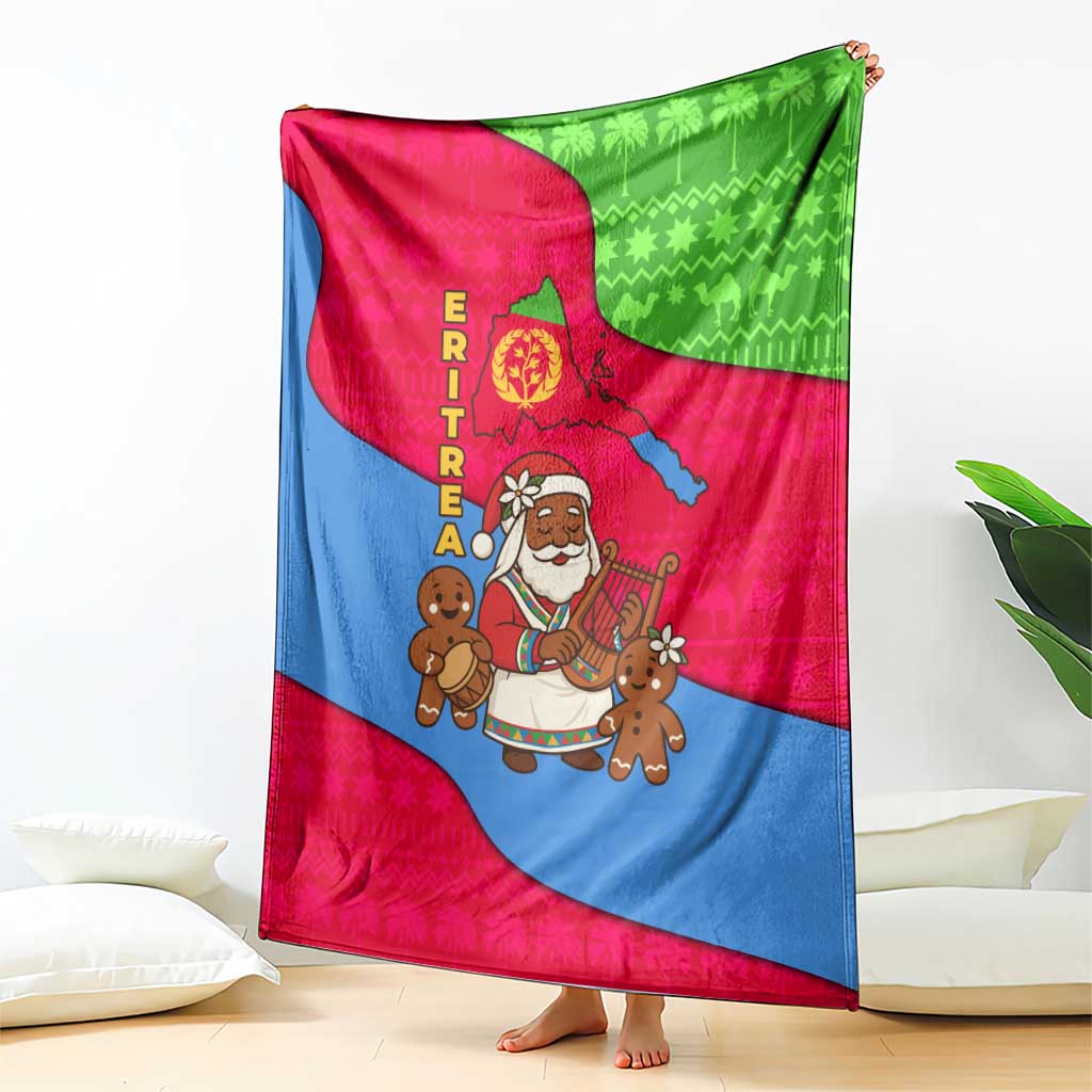 Eritrea Christmas Blanket with African Santa Gingerbread Harp National Flag Colors and Festive Pattern Design - Wonder Print Shop