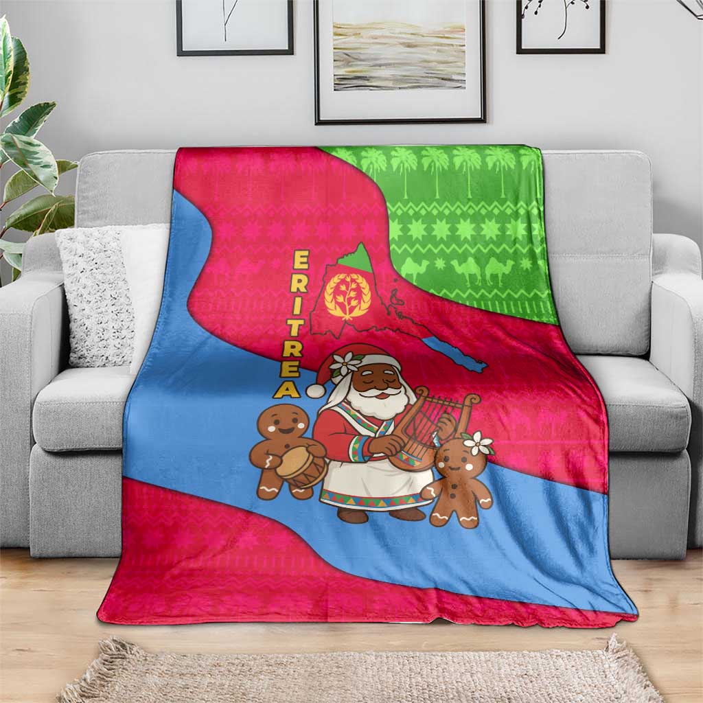Eritrea Christmas Blanket with African Santa Gingerbread Harp National Flag Colors and Festive Pattern Design - Wonder Print Shop