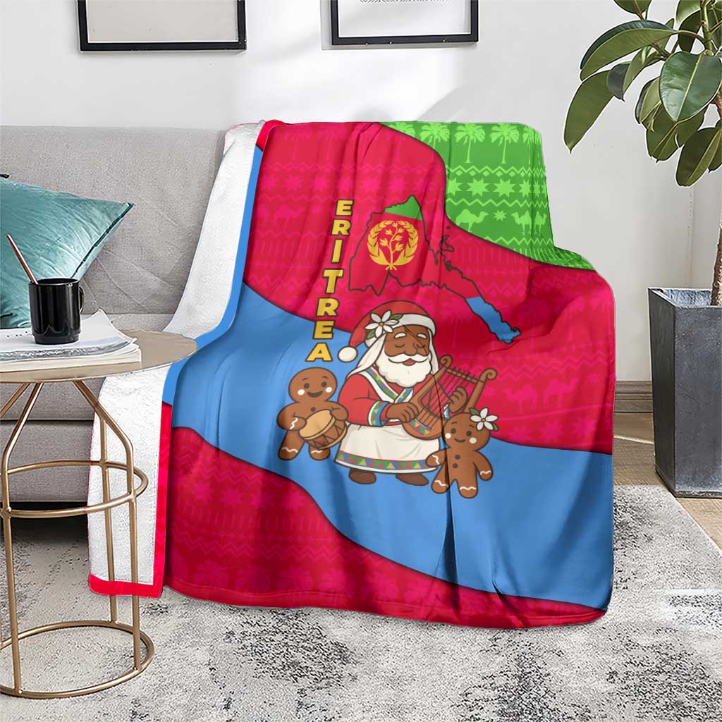 Eritrea Christmas Blanket with African Santa Gingerbread Harp National Flag Colors and Festive Pattern Design - Wonder Print Shop