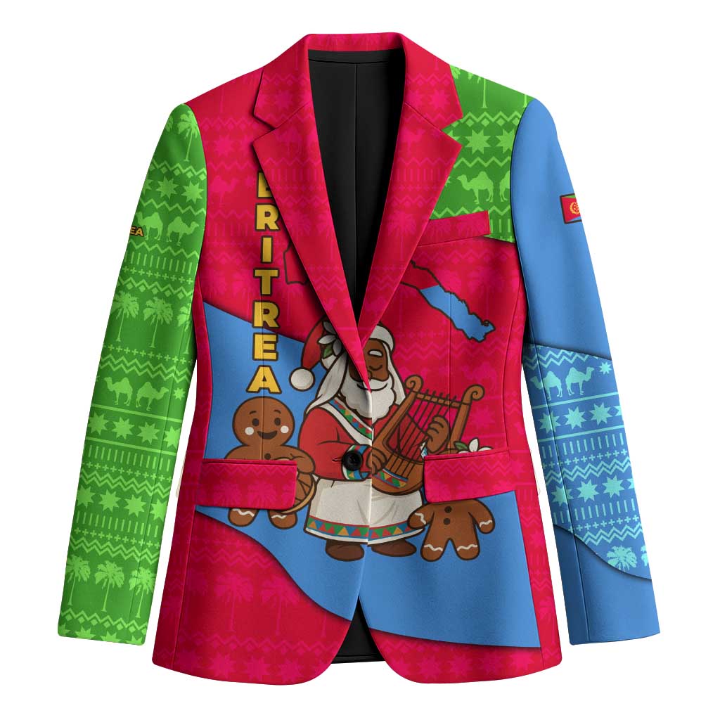 Eritrea Christmas Blazer with African Santa Gingerbread Harp National Flag Colors and Festive Pattern Design - Wonder Print Shop