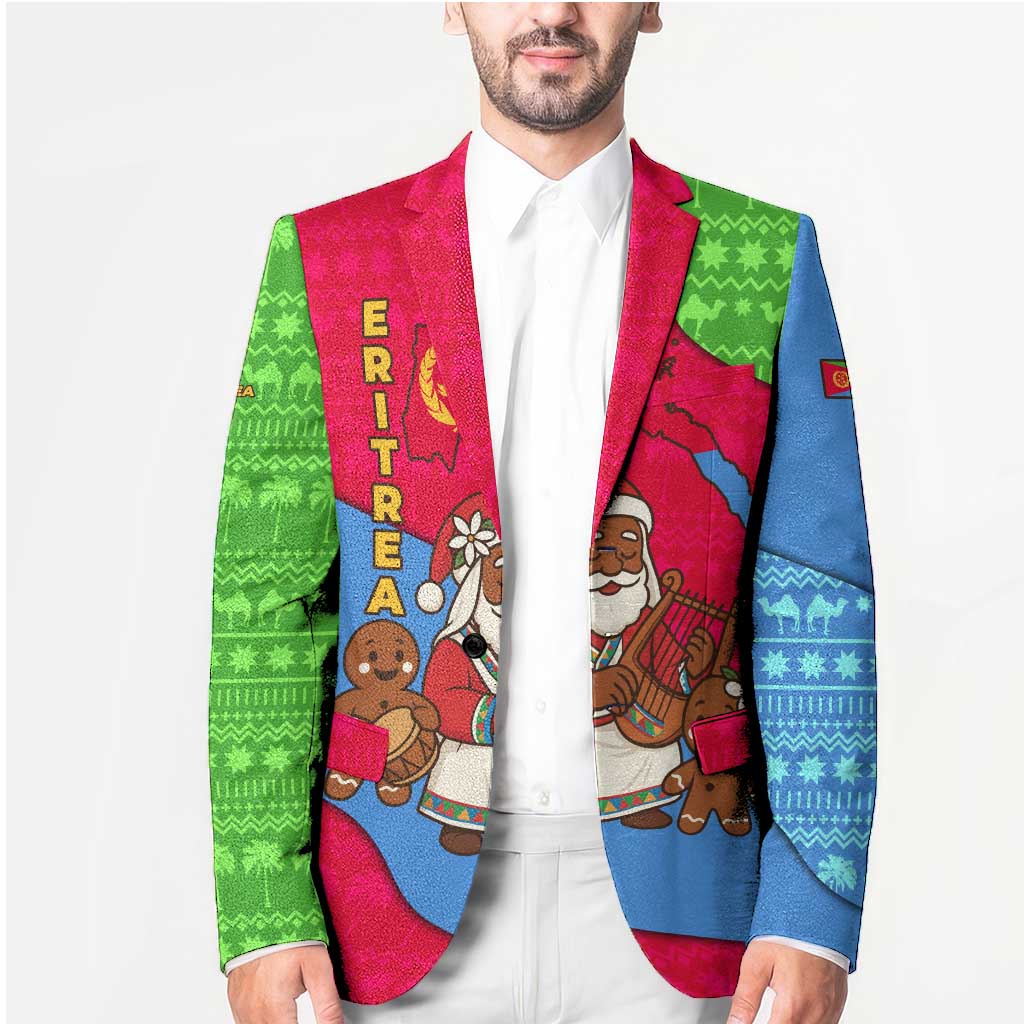 Eritrea Christmas Blazer with African Santa Gingerbread Harp National Flag Colors and Festive Pattern Design - Wonder Print Shop