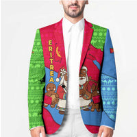 Eritrea Christmas Blazer with African Santa Gingerbread Harp National Flag Colors and Festive Pattern Design - Wonder Print Shop