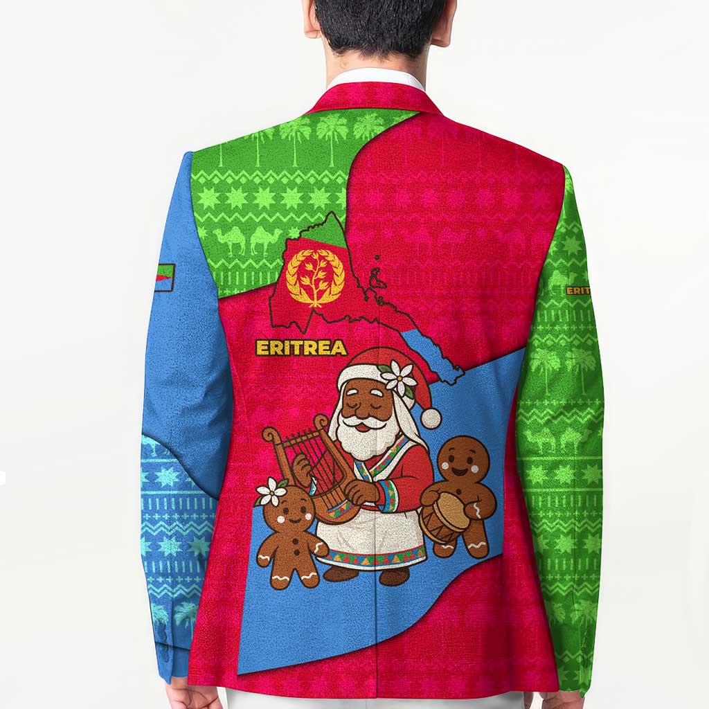 Eritrea Christmas Blazer with African Santa Gingerbread Harp National Flag Colors and Festive Pattern Design - Wonder Print Shop