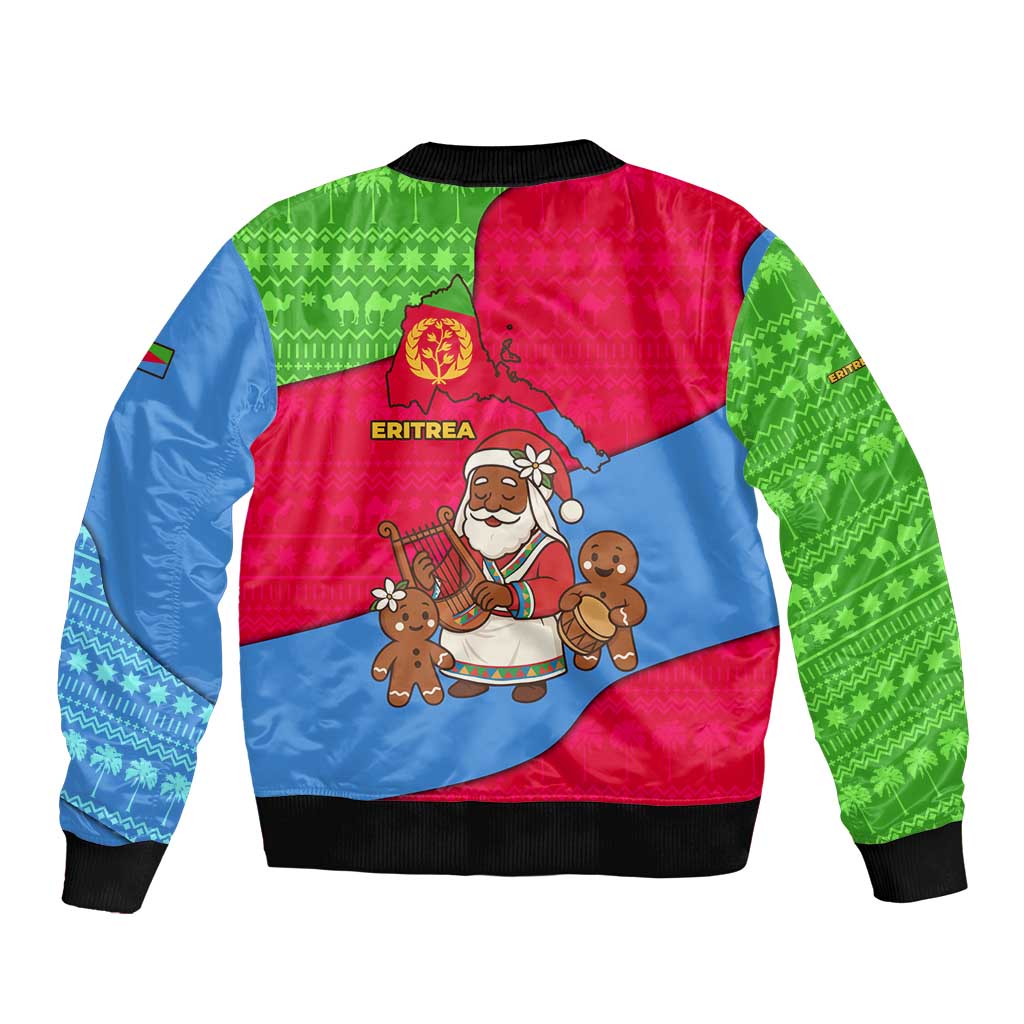 Eritrea Christmas Bomber Jacket with African Santa Gingerbread Harp National Flag Colors and Festive Pattern Design - Wonder Print Shop