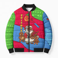Eritrea Christmas Bomber Puffer Jacket with African Santa Gingerbread Harp National Flag Colors and Festive Pattern Design - Wonder Print Shop