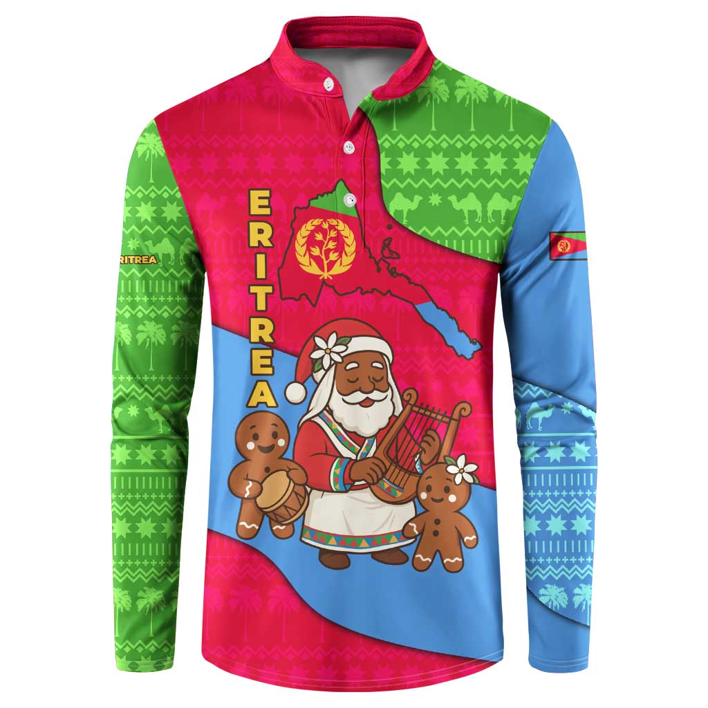 Eritrea Christmas Button Sweatshirt with African Santa Gingerbread Harp National Flag Colors and Festive Pattern Design - Wonder Print Shop