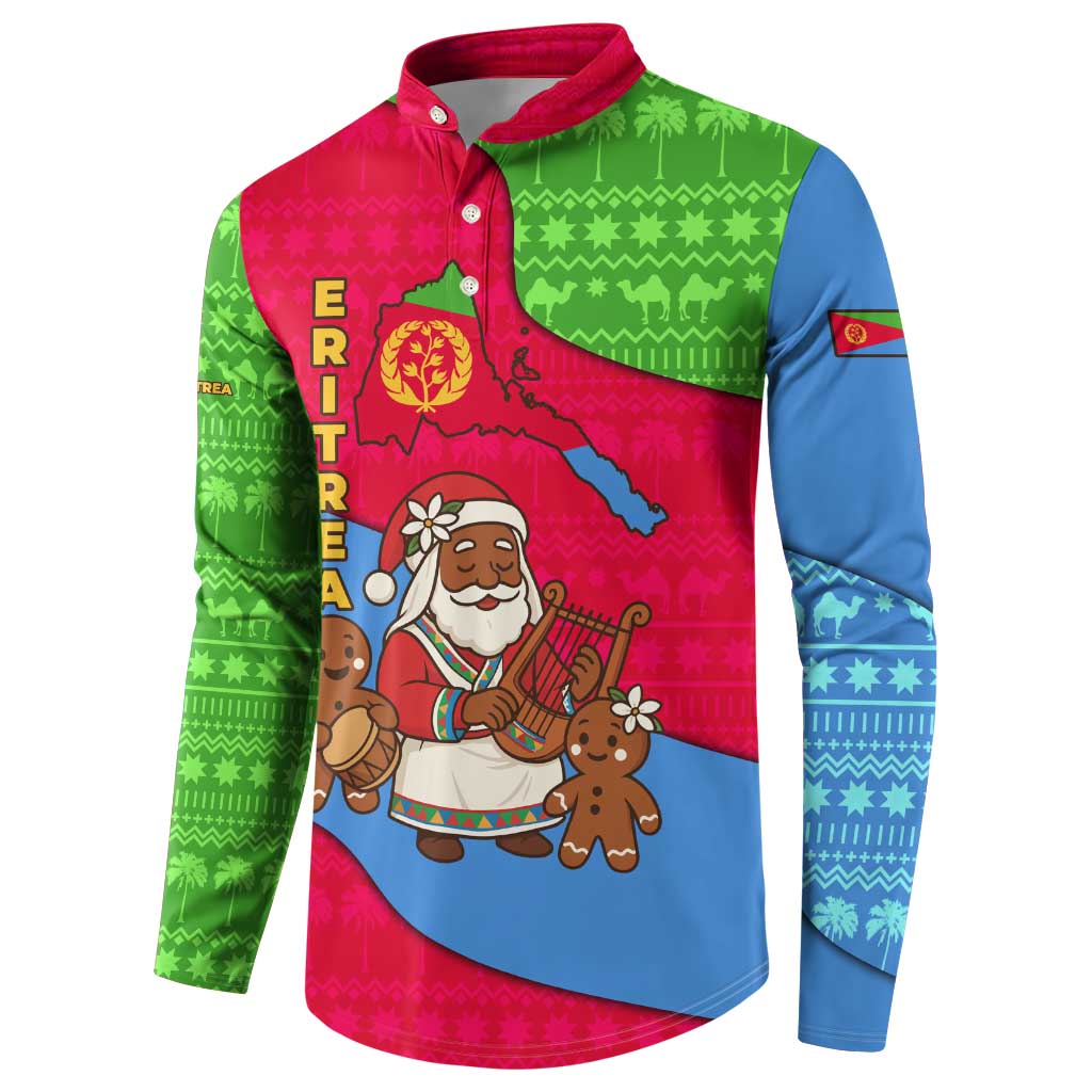 Eritrea Christmas Button Sweatshirt with African Santa Gingerbread Harp National Flag Colors and Festive Pattern Design - Wonder Print Shop