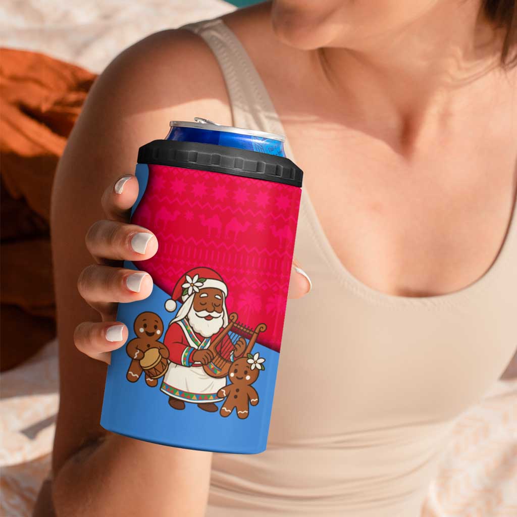 Eritrea Christmas 4 in 1 Can Cooler Tumbler with African Santa Gingerbread Harp National Flag Colors and Festive Pattern Design - Wonder Print Shop