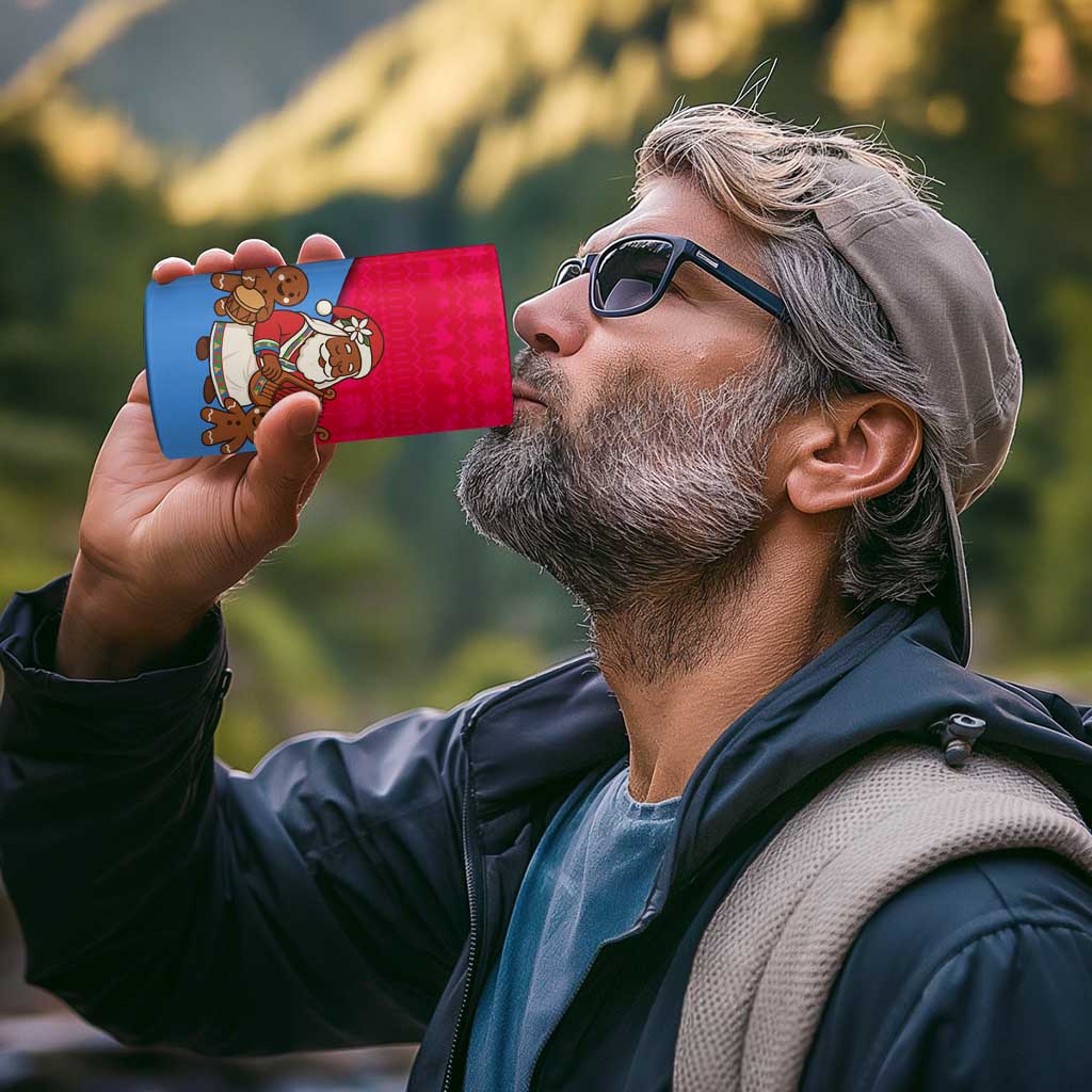 Eritrea Christmas 4 in 1 Can Cooler Tumbler with African Santa Gingerbread Harp National Flag Colors and Festive Pattern Design - Wonder Print Shop
