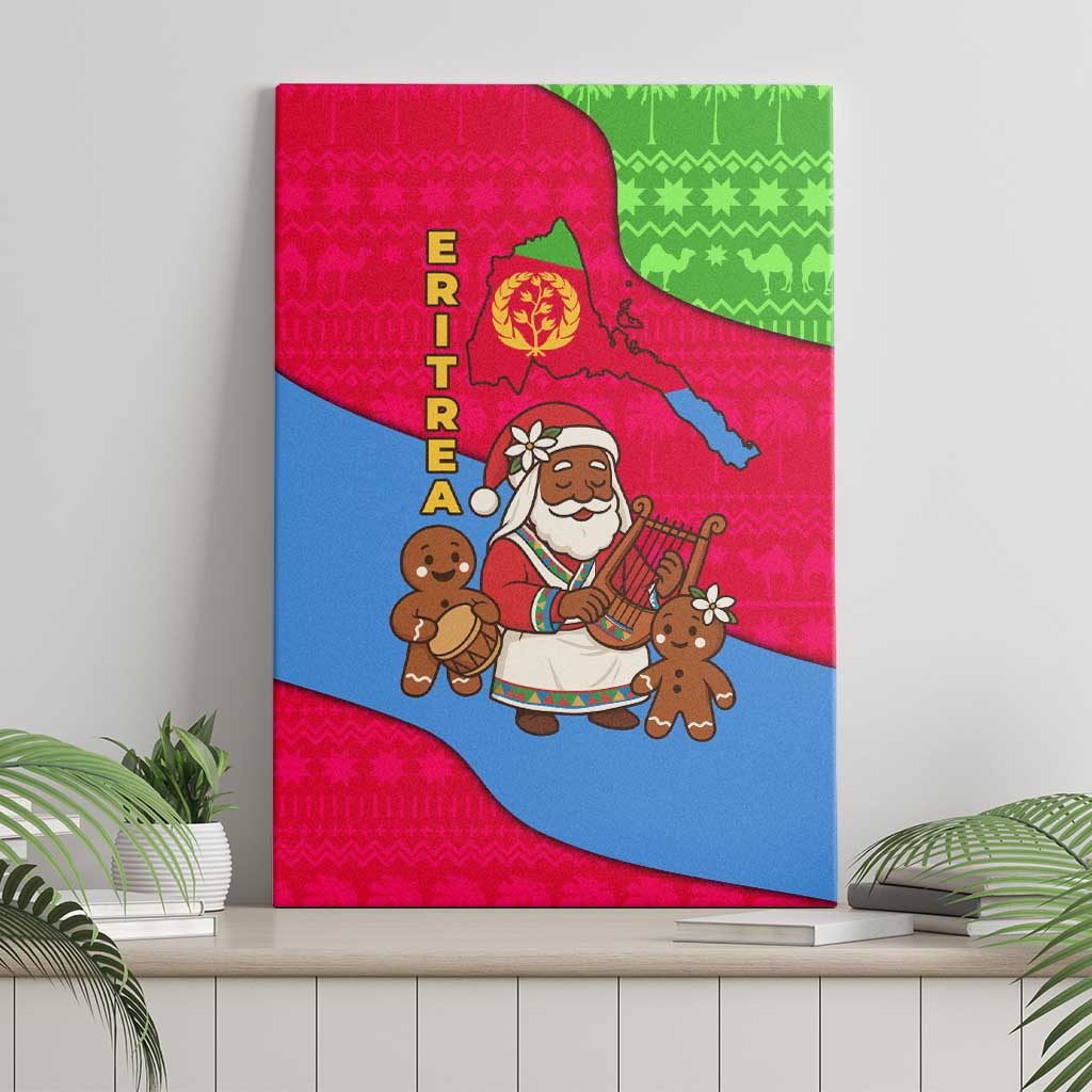 Eritrea Christmas Canvas Wall Art with African Santa Gingerbread Harp National Flag Colors and Festive Pattern Design - Wonder Print Shop