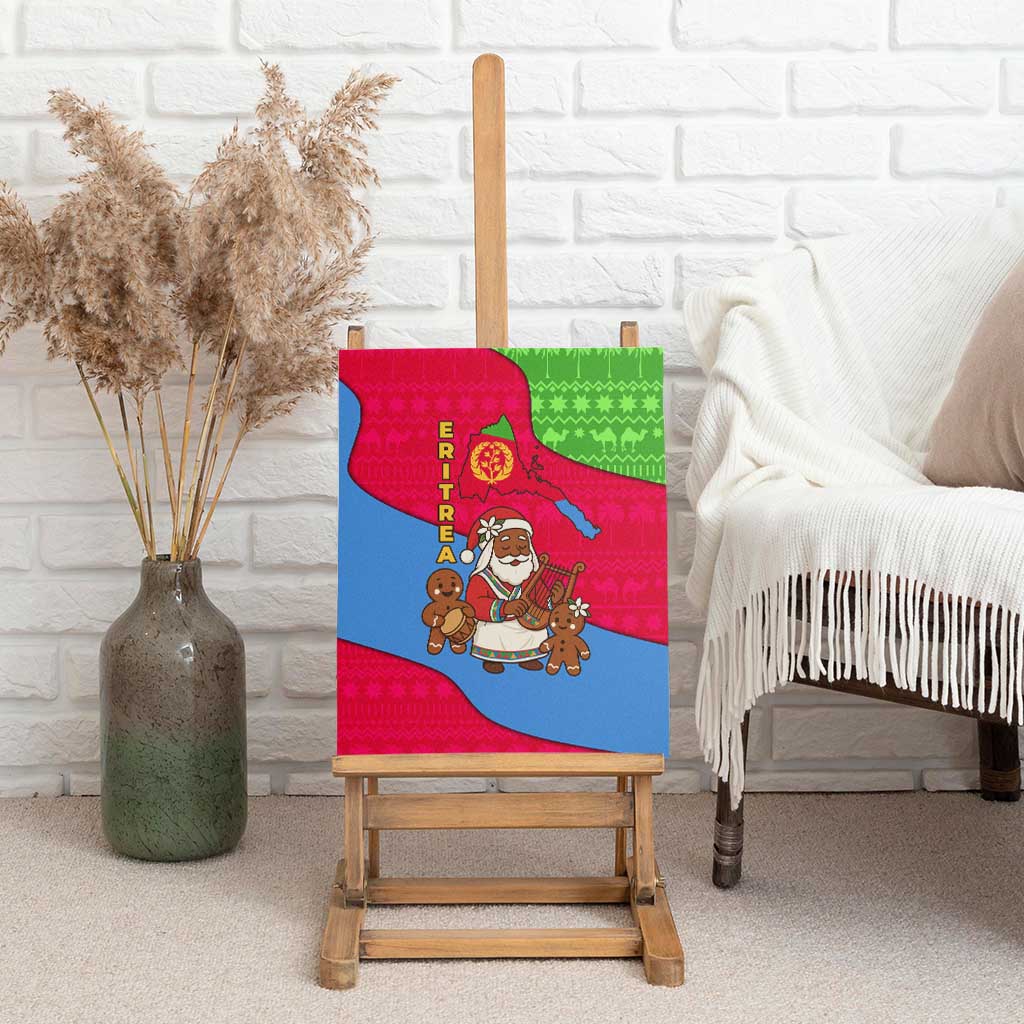 Eritrea Christmas Canvas Wall Art with African Santa Gingerbread Harp National Flag Colors and Festive Pattern Design - Wonder Print Shop