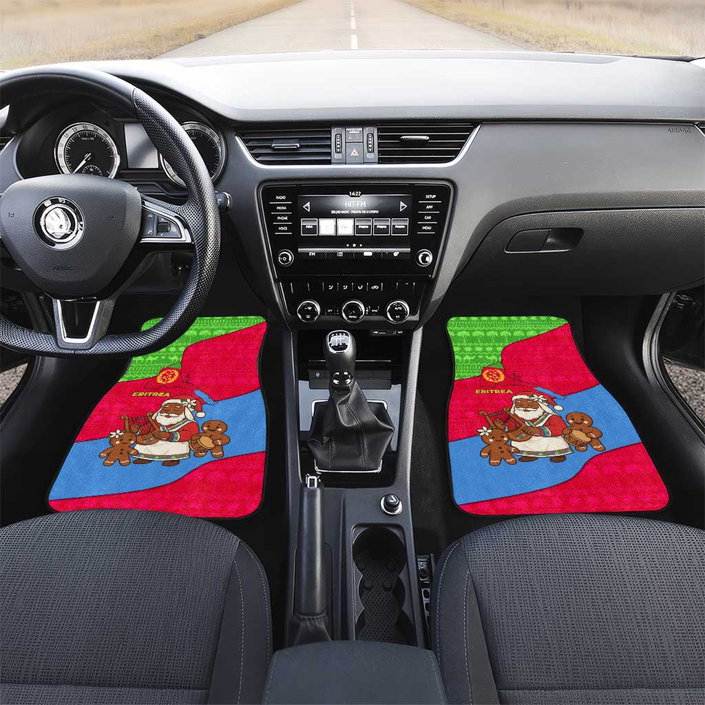 Eritrea Christmas Car Mats with African Santa Gingerbread Harp National Flag Colors and Festive Pattern Design - Wonder Print Shop