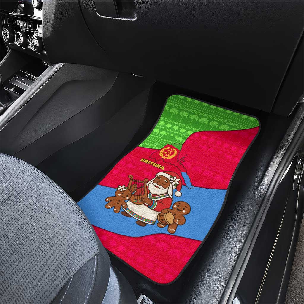 Eritrea Christmas Car Mats with African Santa Gingerbread Harp National Flag Colors and Festive Pattern Design - Wonder Print Shop