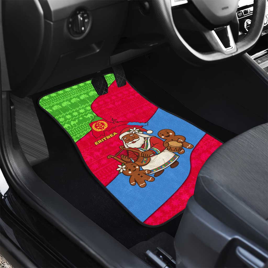 Eritrea Christmas Car Mats with African Santa Gingerbread Harp National Flag Colors and Festive Pattern Design - Wonder Print Shop
