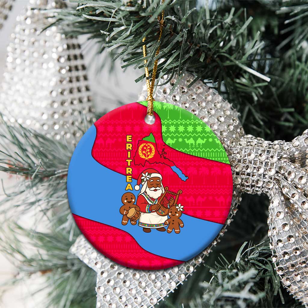 Eritrea Christmas Ceramic Ornament with African Santa Gingerbread Harp National Flag Colors and Festive Pattern Design - Wonder Print Shop