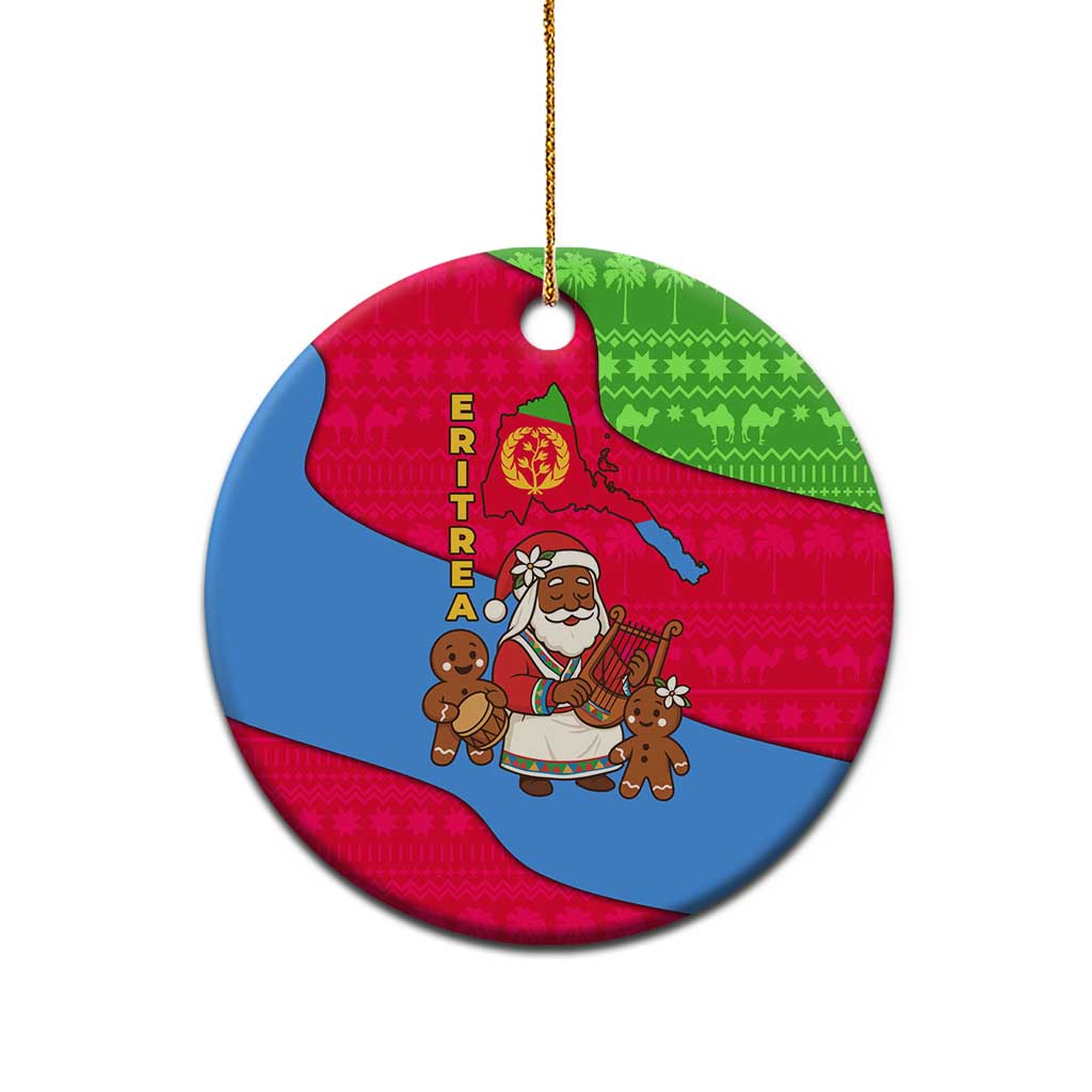 Eritrea Christmas Ceramic Ornament with African Santa Gingerbread Harp National Flag Colors and Festive Pattern Design - Wonder Print Shop