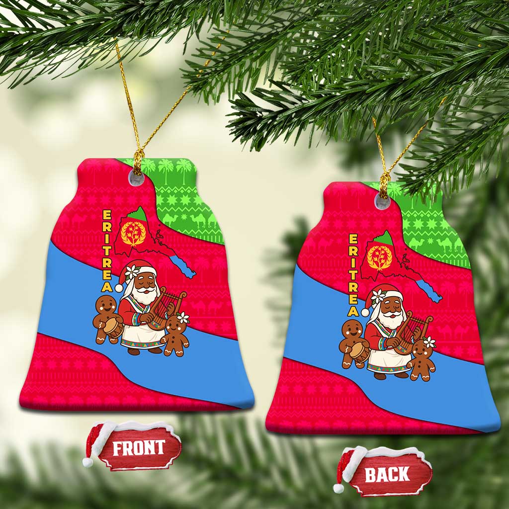 Eritrea Christmas Ceramic Ornament with African Santa Gingerbread Harp National Flag Colors and Festive Pattern Design - Wonder Print Shop
