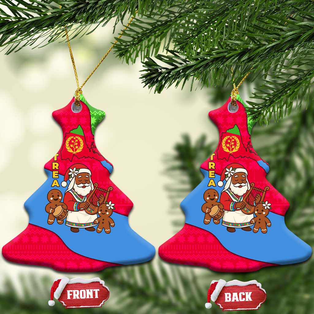 Eritrea Christmas Ceramic Ornament with African Santa Gingerbread Harp National Flag Colors and Festive Pattern Design - Wonder Print Shop