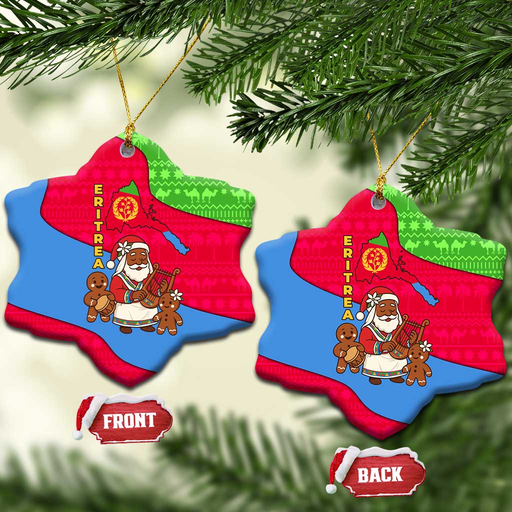 Eritrea Christmas Ceramic Ornament with African Santa Gingerbread Harp National Flag Colors and Festive Pattern Design - Wonder Print Shop