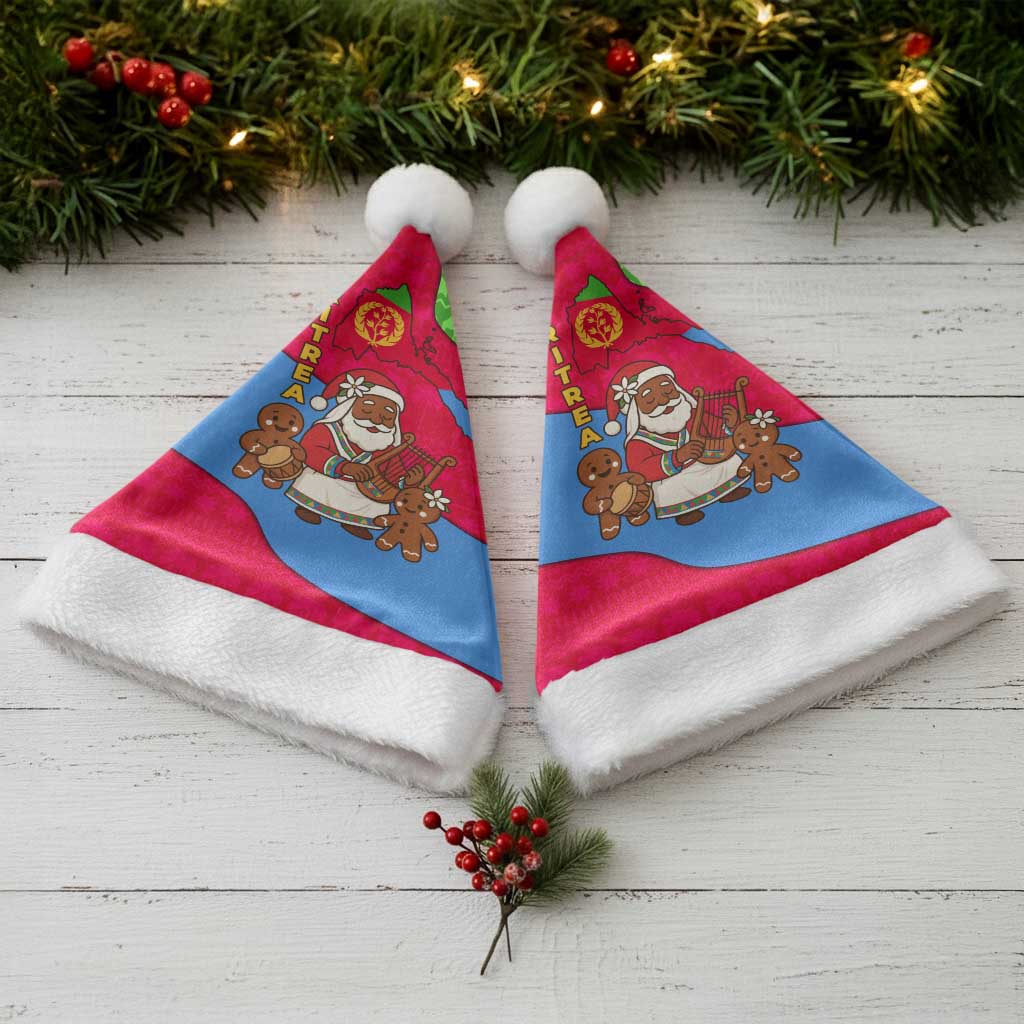 Eritrea Christmas Santa Hat with African Santa Gingerbread Harp National Flag Colors and Festive Pattern Design - Wonder Print Shop