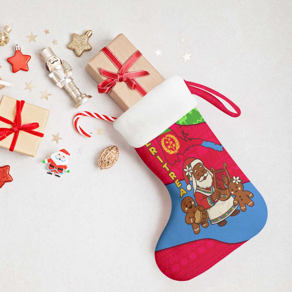 Eritrea Christmas Stocking with African Santa Gingerbread Harp National Flag Colors and Festive Pattern Design - Wonder Print Shop