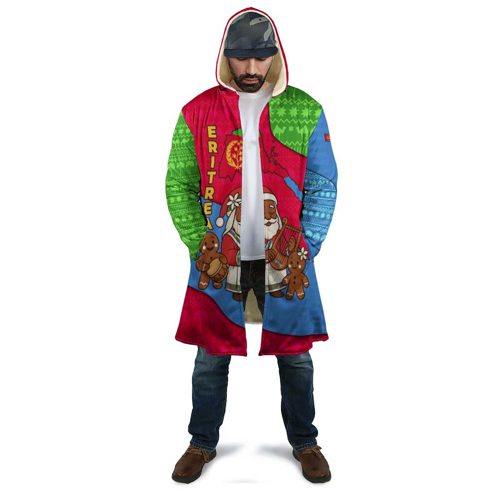 Eritrea Christmas Cloak with African Santa Gingerbread Harp National Flag Colors and Festive Pattern Design - Wonder Print Shop