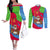 Eritrea Christmas Couples Matching Off The Shoulder Long Sleeve Dress and Long Sleeve Button Shirt with African Santa Gingerbread Harp National Flag Colors and Festive Pattern Design - Wonder Print Shop