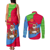 Eritrea Christmas Couples Matching Tank Maxi Dress and Long Sleeve Button Shirt with African Santa Gingerbread Harp National Flag Colors and Festive Pattern Design - Wonder Print Shop