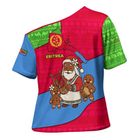 Eritrea Christmas Cross Shoulder Shirt with African Santa Gingerbread Harp National Flag Colors and Festive Pattern Design - undefined