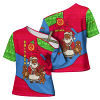 Eritrea Christmas Cross Shoulder Shirt with African Santa Gingerbread Harp National Flag Colors and Festive Pattern Design - undefined