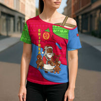 Eritrea Christmas Cross Shoulder Shirt with African Santa Gingerbread Harp National Flag Colors and Festive Pattern Design - undefined