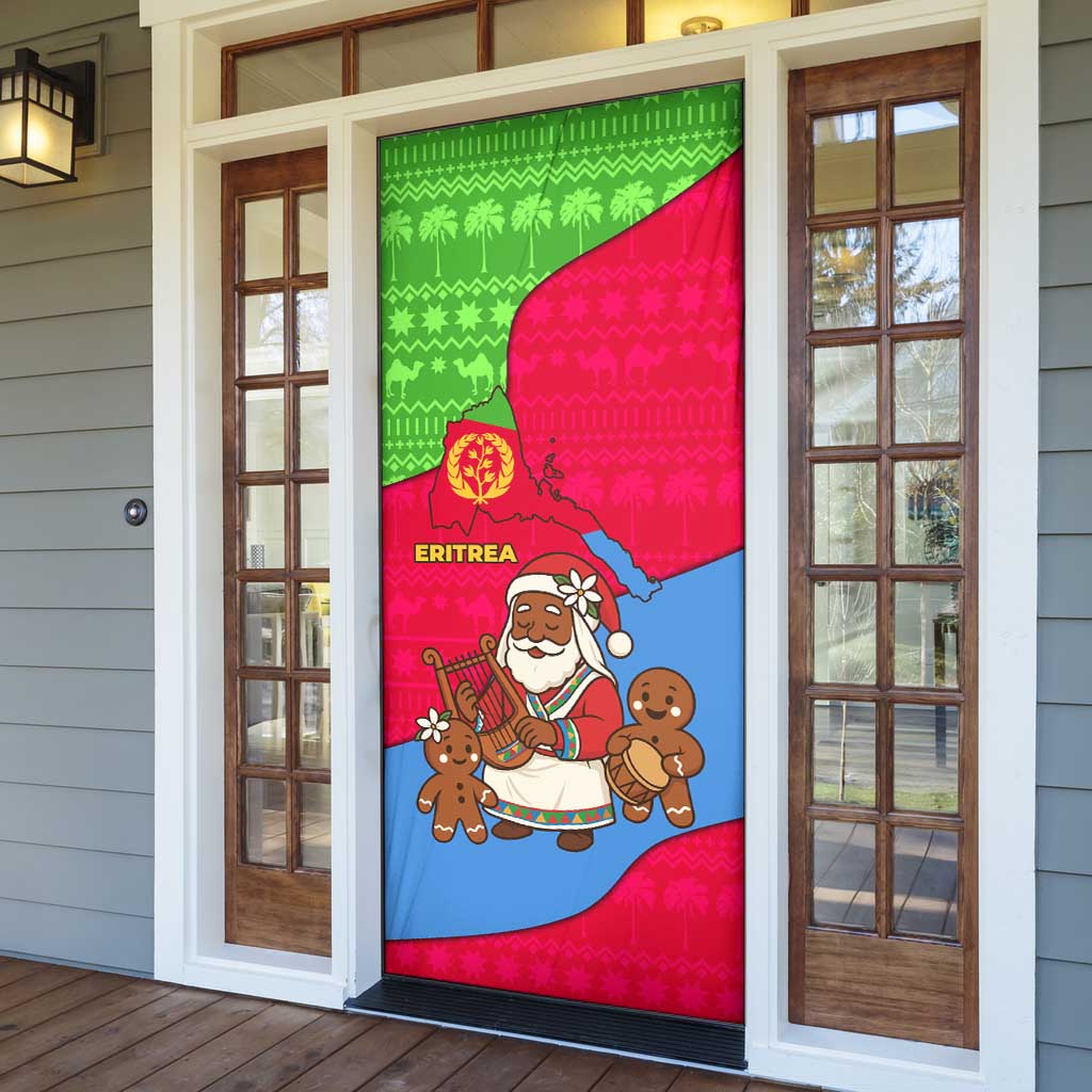 Eritrea Christmas Door Cover with African Santa Gingerbread Harp National Flag Colors and Festive Pattern Design - Wonder Print Shop
