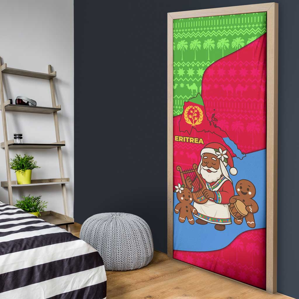 Eritrea Christmas Door Cover with African Santa Gingerbread Harp National Flag Colors and Festive Pattern Design - Wonder Print Shop