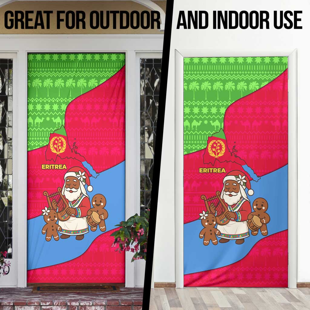 Eritrea Christmas Door Cover with African Santa Gingerbread Harp National Flag Colors and Festive Pattern Design - Wonder Print Shop