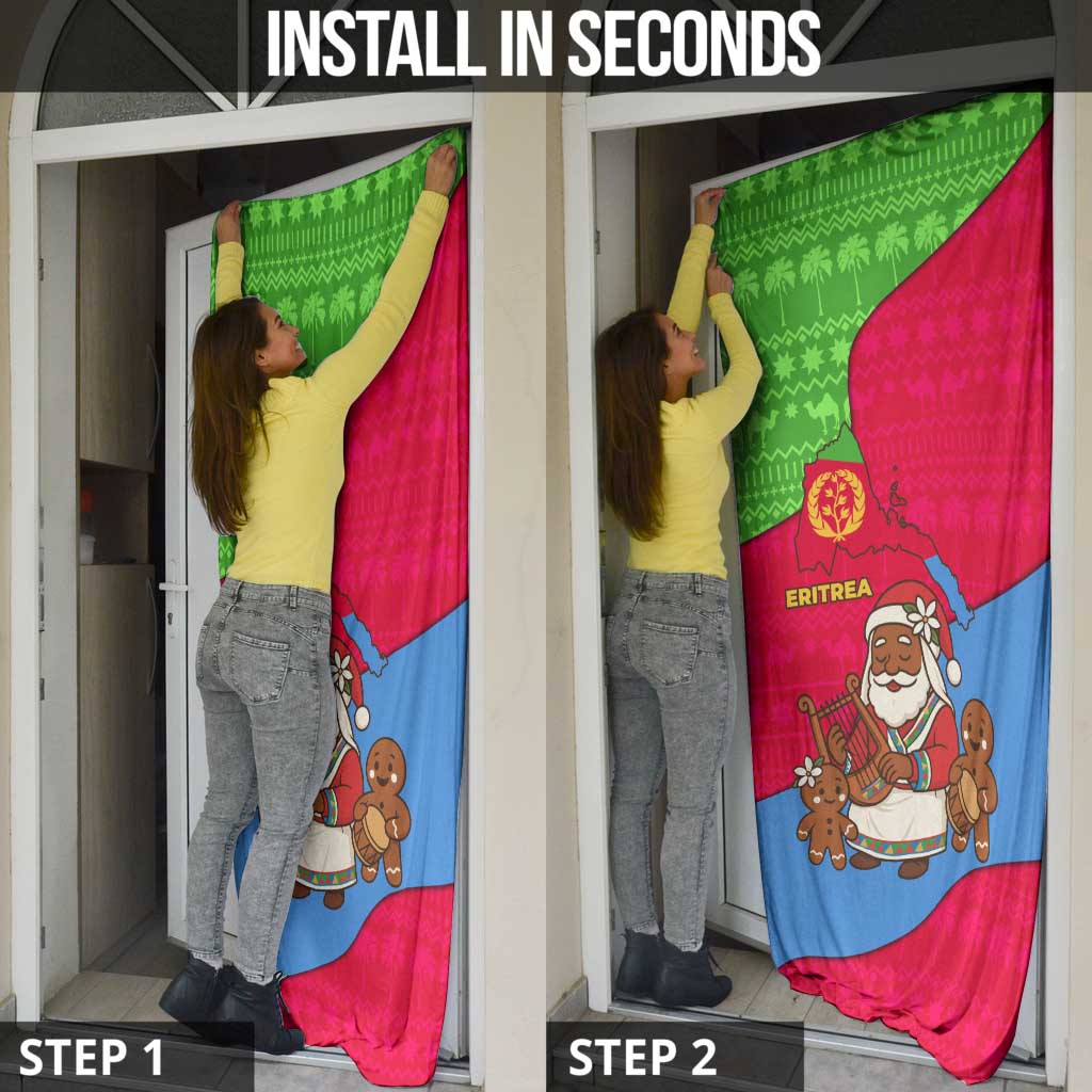 Eritrea Christmas Door Cover with African Santa Gingerbread Harp National Flag Colors and Festive Pattern Design - Wonder Print Shop