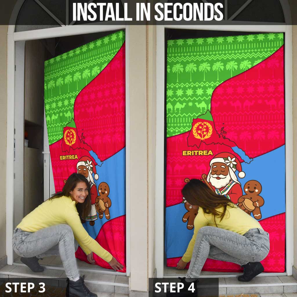 Eritrea Christmas Door Cover with African Santa Gingerbread Harp National Flag Colors and Festive Pattern Design - Wonder Print Shop