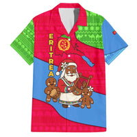 Eritrea Christmas Family Matching Off The Shoulder Long Sleeve Dress and Hawaiian Shirt with African Santa Gingerbread Harp National Flag Colors and Festive Pattern Design - Wonder Print Shop