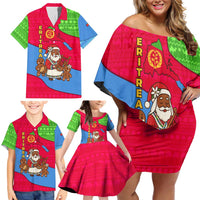 Eritrea Christmas Family Matching Off Shoulder Short Dress and Hawaiian Shirt with African Santa Gingerbread Harp National Flag Colors and Festive Pattern Design - Wonder Print Shop