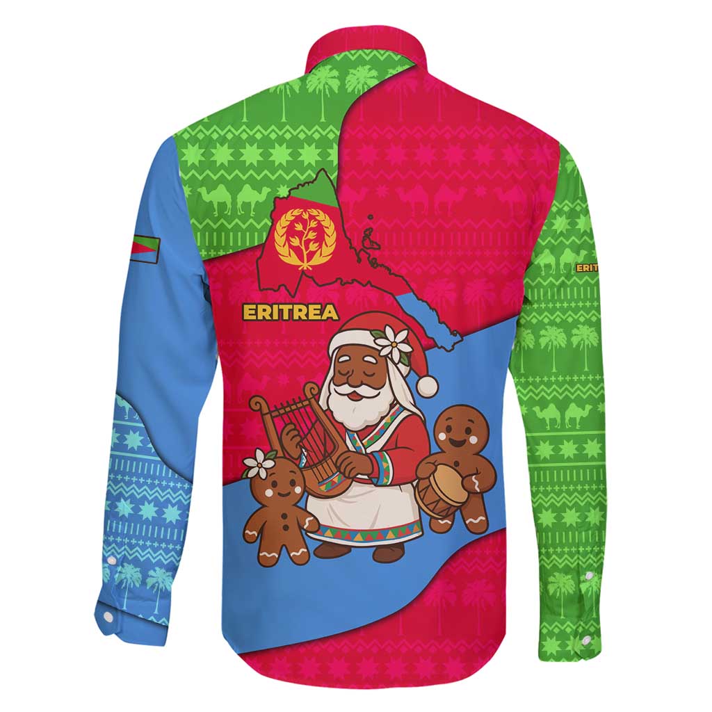 Eritrea Christmas Family Matching Off Shoulder Short Dress and Hawaiian Shirt with African Santa Gingerbread Harp National Flag Colors and Festive Pattern Design - Wonder Print Shop