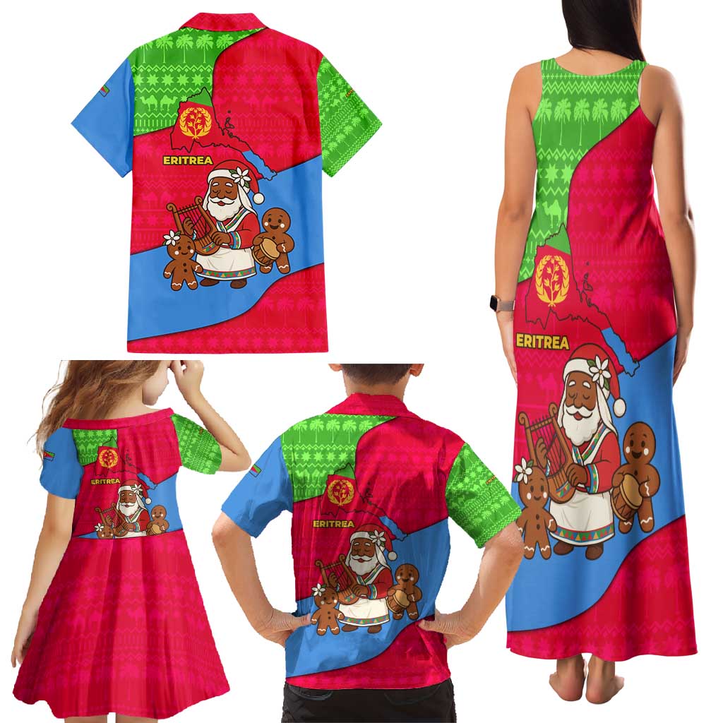 Eritrea Christmas Family Matching Tank Maxi Dress and Hawaiian Shirt with African Santa Gingerbread Harp National Flag Colors and Festive Pattern Design - Wonder Print Shop