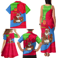Eritrea Christmas Family Matching Tank Maxi Dress and Hawaiian Shirt with African Santa Gingerbread Harp National Flag Colors and Festive Pattern Design - Wonder Print Shop