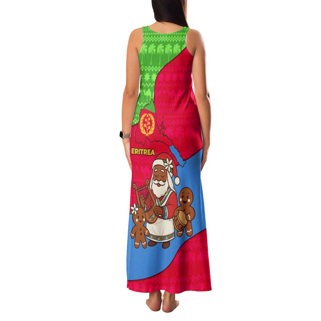 Eritrea Christmas Family Matching Tank Maxi Dress and Hawaiian Shirt with African Santa Gingerbread Harp National Flag Colors and Festive Pattern Design - Wonder Print Shop